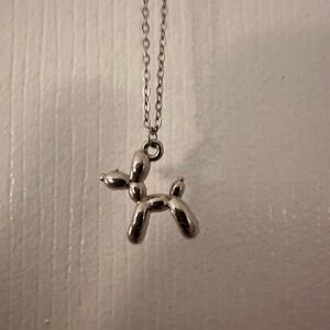 Silver Balloon Dog Pendant Necklace - Silver